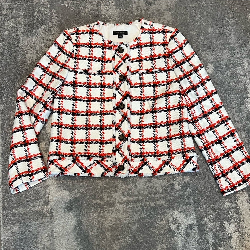 Ann Taylor Red and Navy Plaid Blazer